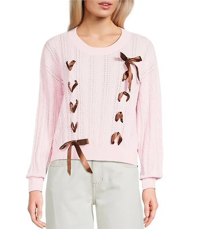 KatieJNYC Long Sleeve Libby Ribbon Bow Crew Sweater