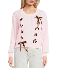 KatieJNYC Long Sleeve Libby Ribbon Bow Crew Sweater