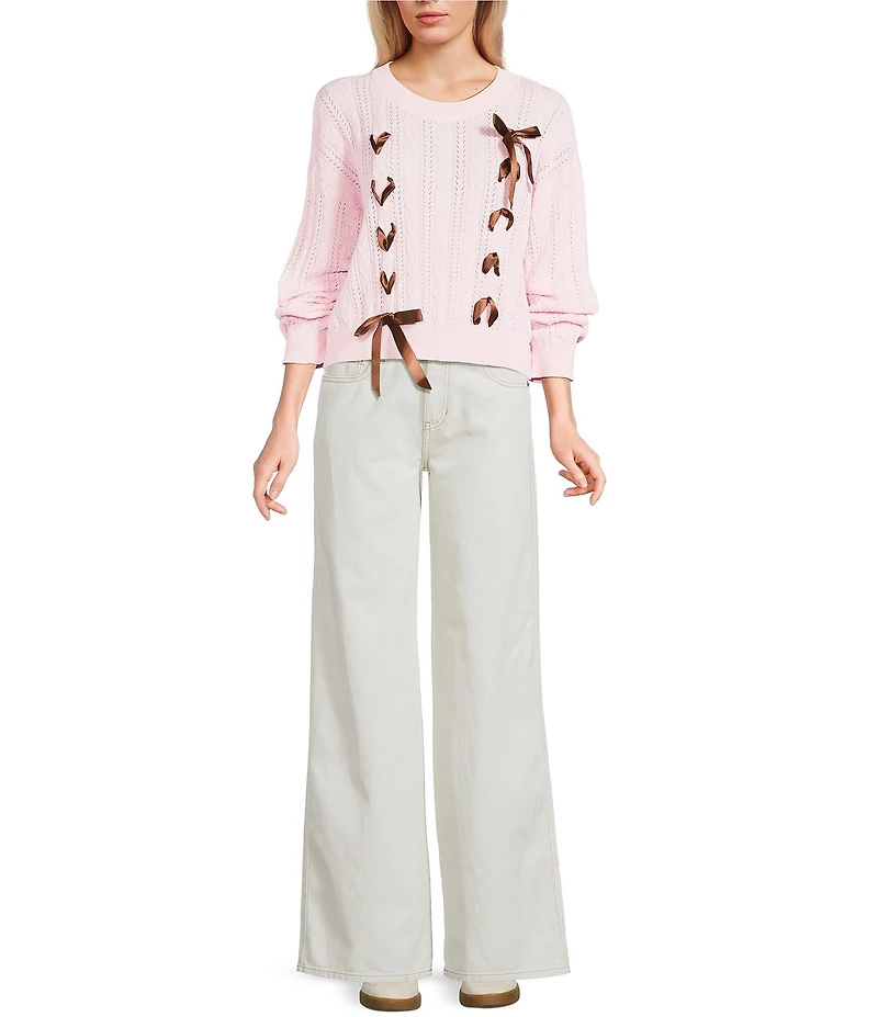 KatieJNYC Long Sleeve Libby Ribbon Bow Crew Sweater