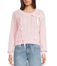 KatieJNYC Long Sleeve Libby Ribbon Bow Crew Sweater