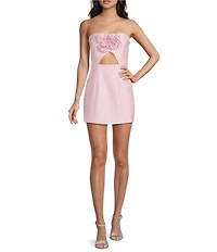 KatieJNYC Luna 3D Floral Cutout Strapless A-Line Mini Dress