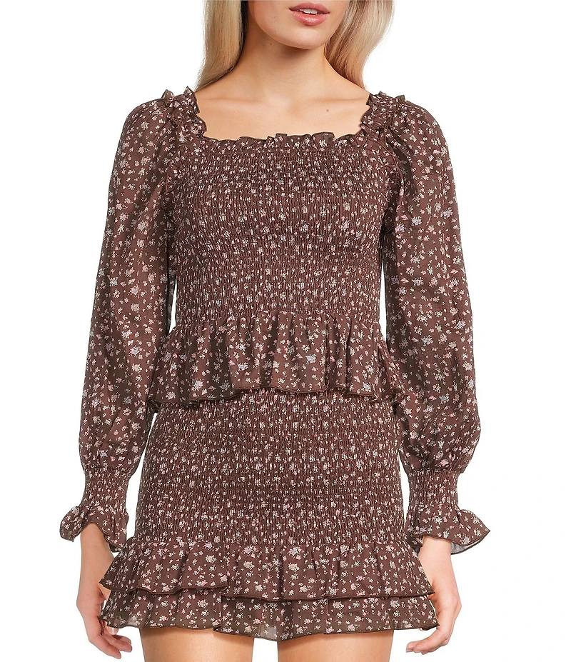 KatieJNYC Mikaela Long Sleeve Square Neck Smocked Coordinating Top