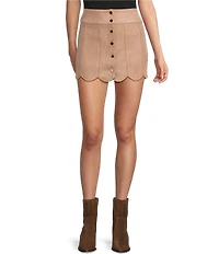 KatieJNYC Mini Suede Scallop Fit and Flare Autumn Skirt