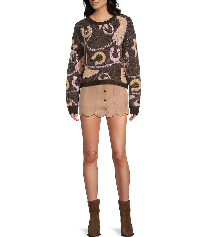 KatieJNYC Mini Suede Scallop Fit and Flare Autumn Skirt