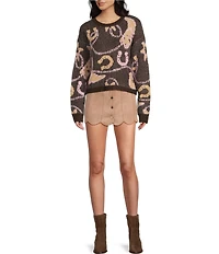 KatieJNYC Mini Suede Scallop Fit and Flare Autumn Skirt