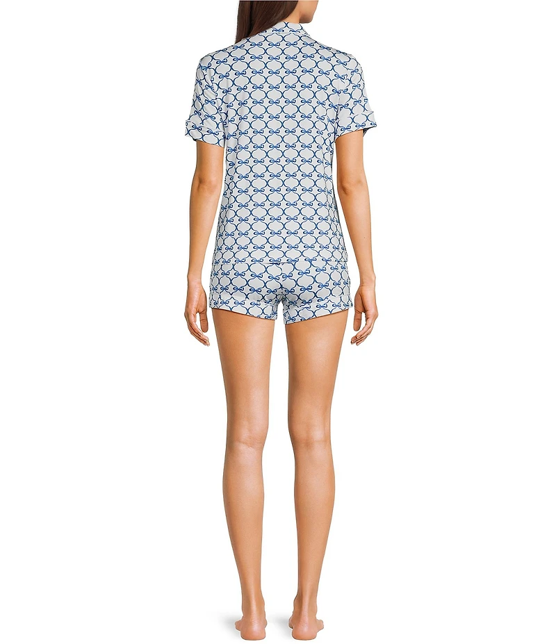 KatieJNYC Short Sleeve Button Front Bow Print Lynn Lounge Short Set