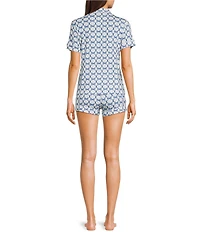 KatieJNYC Short Sleeve Button Front Bow Print Lynn Lounge Short Set