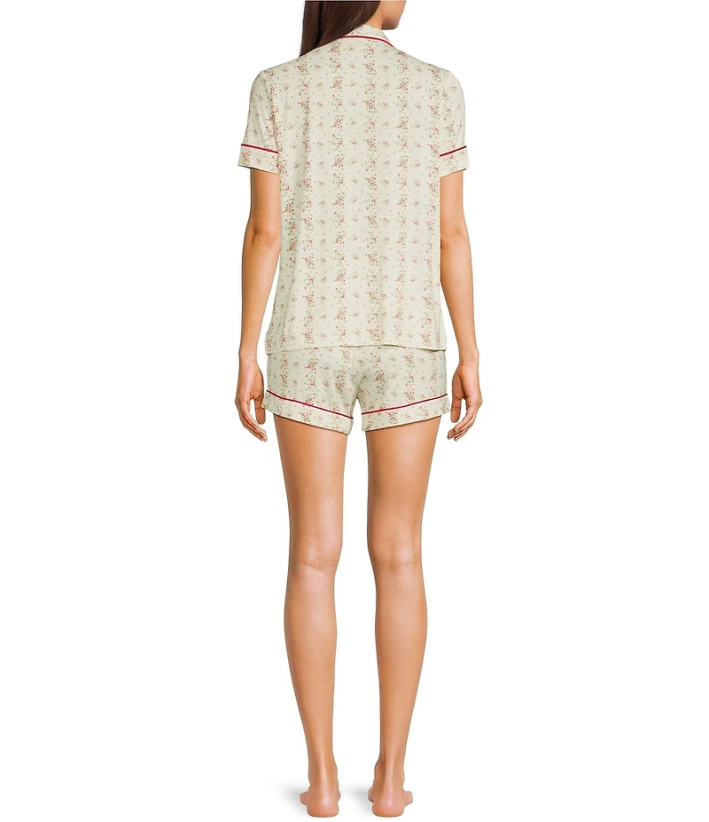 KatieJNYC Short Sleeve Button Front Ditsy Floral Print Lynn Lounge Short Set