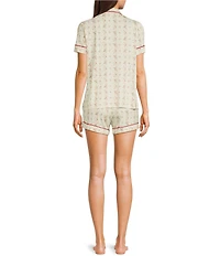 KatieJNYC Short Sleeve Button Front Ditsy Floral Print Lynn Lounge Short Set