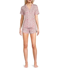 KatieJNYC Short Sleeve Button Front Multi Bow Print Lynn Lounge Short Set