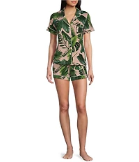 KatieJNYC Short Sleeve Button Front Tropical Floral Print Lynn Lounge Short Set