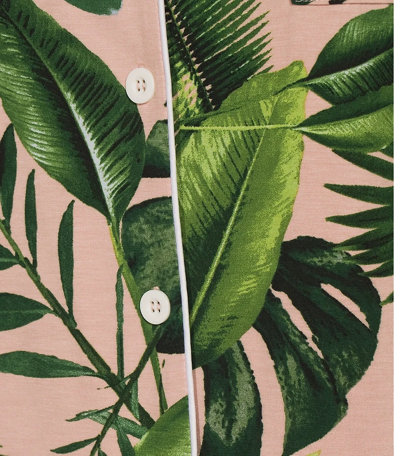 KatieJNYC Short Sleeve Button Front Tropical Floral Print Lynn Lounge Short Set