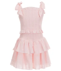 KatieJNYC Square Neck Sleeveless Tie Shoulder Smocked Tiered Emerson Dress