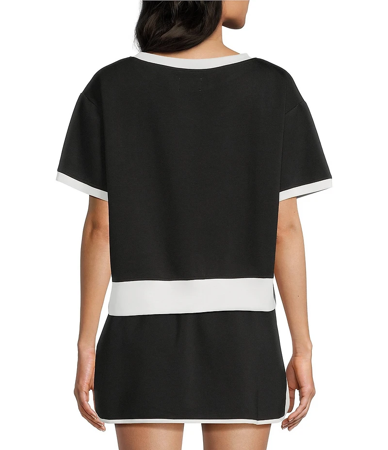Katydid Contrast Two-Tone Scuba Short Sleeve Crop Top