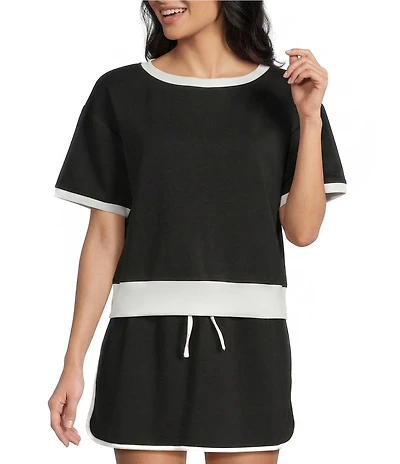 Katydid Contrast Two-Tone Scuba Short Sleeve Crop Top