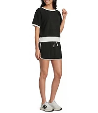 Katydid Contrast Two-Tone Scuba Short Sleeve Crop Top