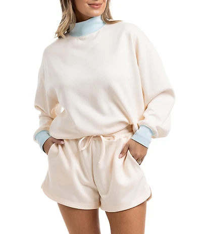 KATYDID Two-Tone Mock Neck Long Sleeve Sweatshirt