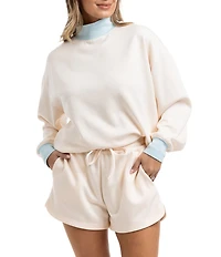 KATYDID Two-Tone Mock Neck Long Sleeve Sweatshirt