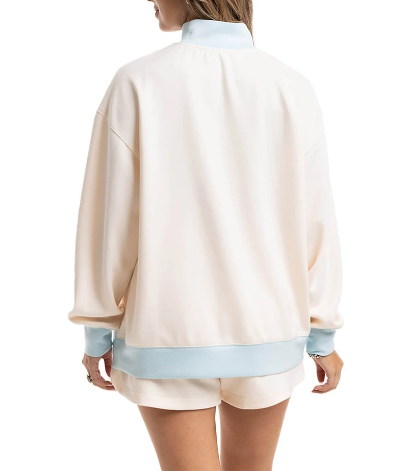 KATYDID Two-Tone Mock Neck Long Sleeve Sweatshirt