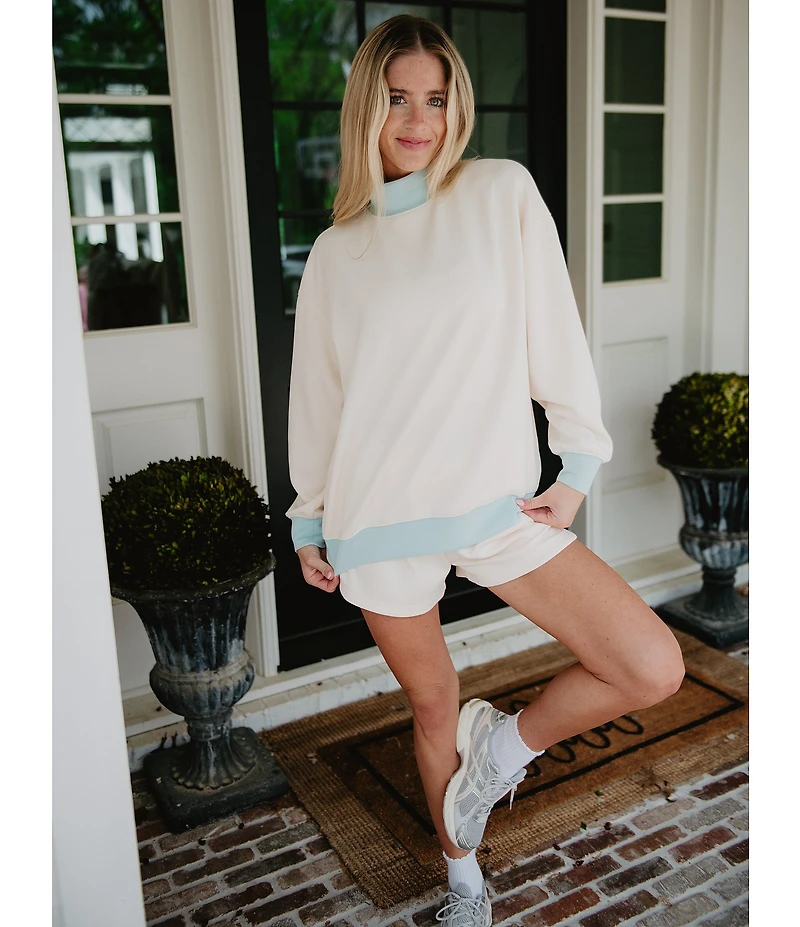 KATYDID Two-Tone Mock Neck Long Sleeve Sweatshirt