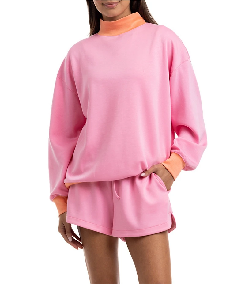 KATYDID Two-Tone Mock Neck Long Sleeve Sweatshirt