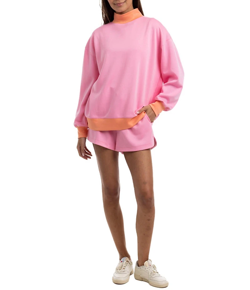 KATYDID Two-Tone Mock Neck Long Sleeve Sweatshirt
