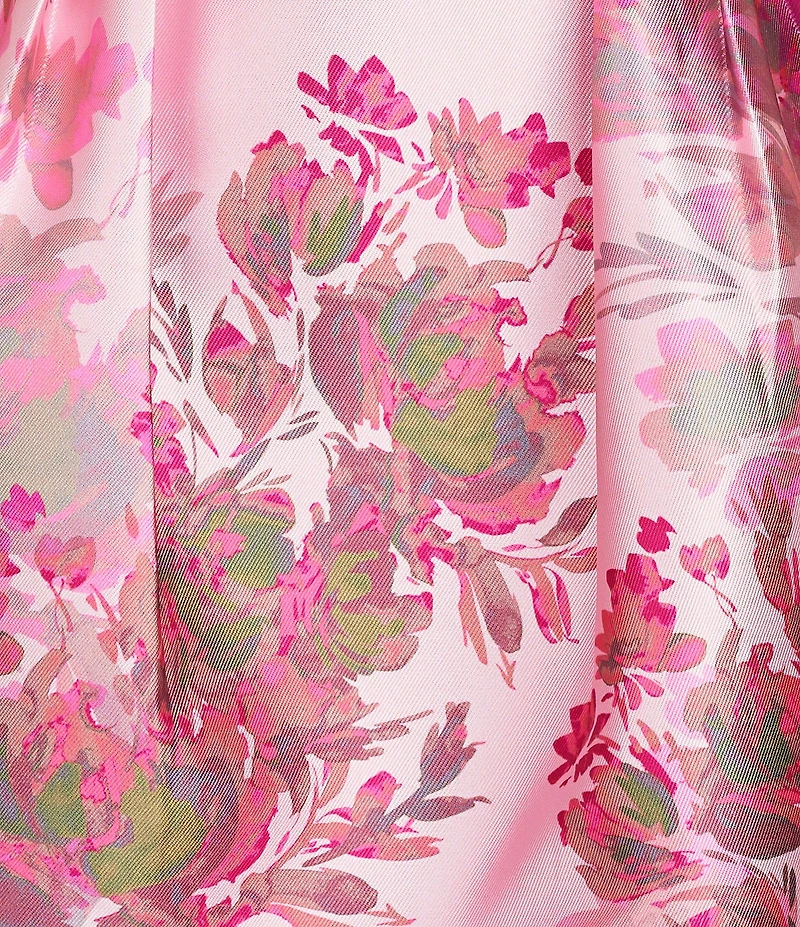 Kay Unger Adriana Mikado Floral Print Jewel Neck Sleeveless Pleated Dress