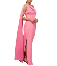 Kay Unger Alessandra Stretch Charmeuse One Shoulder Empire Waist Column Gown