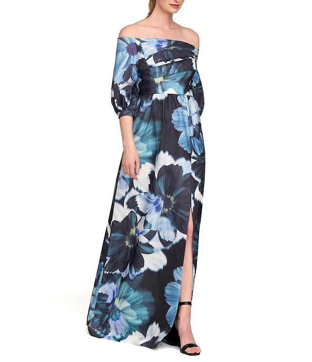 sri lankan engagement dresses Kay Unger Women's Delfina Puff-Sleeve Gown - Midnight Pink Zinnia main image 1