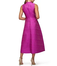 Kay Unger Allegra Textured Jacquard Split V-Neckline Sleeveless A-Line Midi Dress