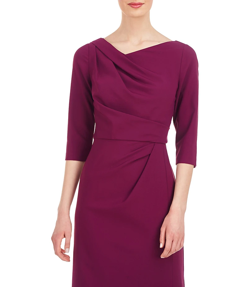 Kay Unger Asymmetrical Neck Front Slit Pleated Bodice Gown