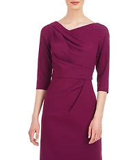 Kay Unger Asymmetrical Neck Front Slit Pleated Bodice Gown