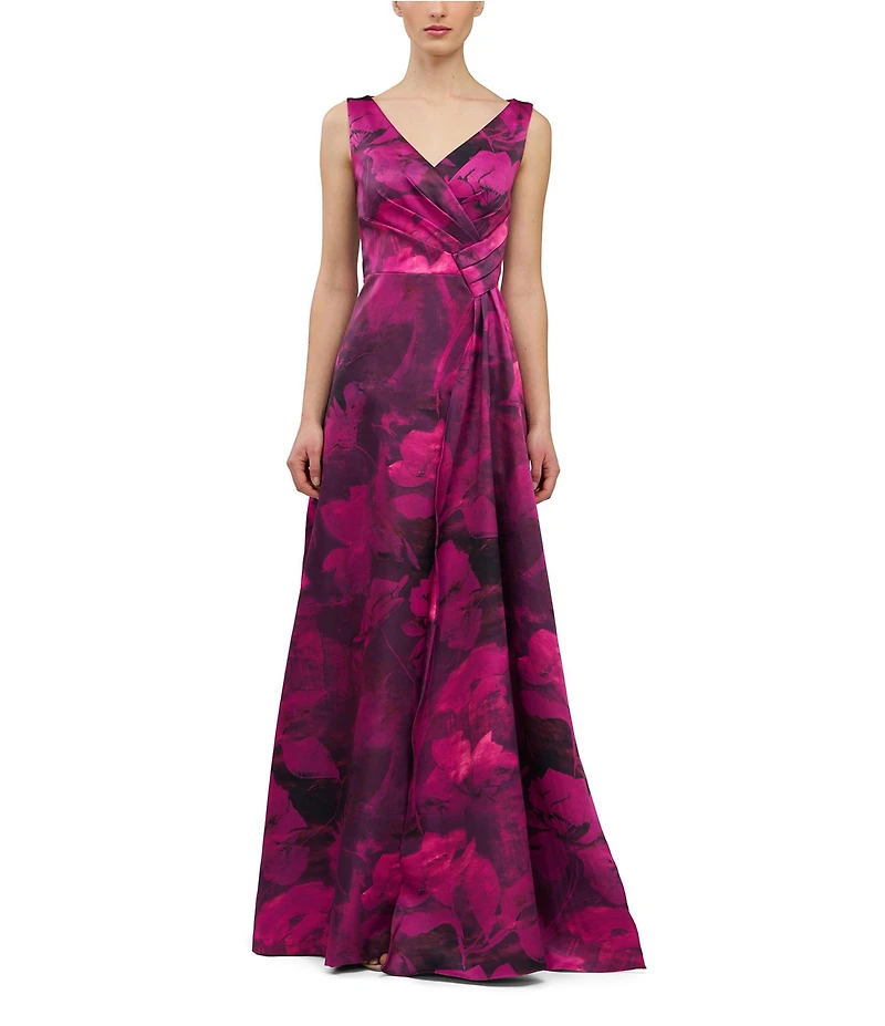 Kay Unger Cecilia Floral Satin A Line Gown