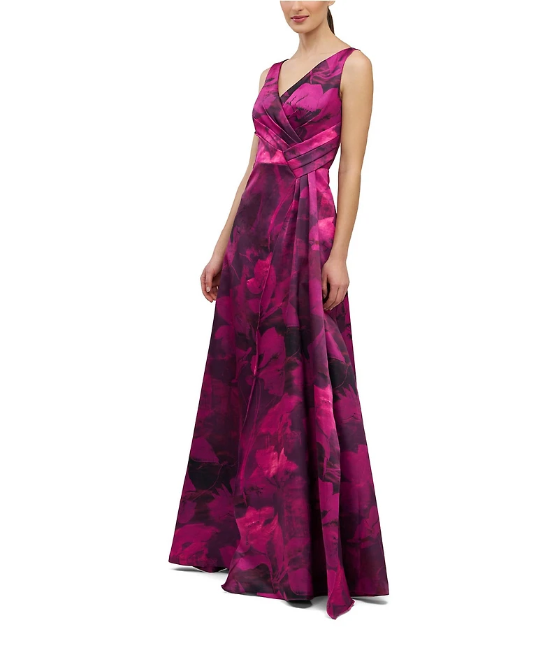 Kay Unger Cecilia Floral Satin A Line Gown