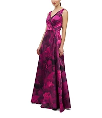 Kay Unger Cecilia Floral Satin A Line Gown