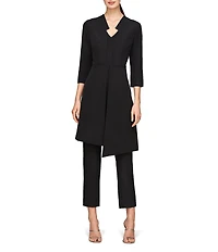 Kay Unger Colbie Stretch Crepe V-Neck 3/4 Sleeve Straight Leg Asymmetrical Jacket Jumpsuit