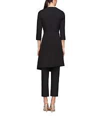 Kay Unger Colbie Stretch Crepe V-Neck 3/4 Sleeve Straight Leg Asymmetrical Jacket Jumpsuit