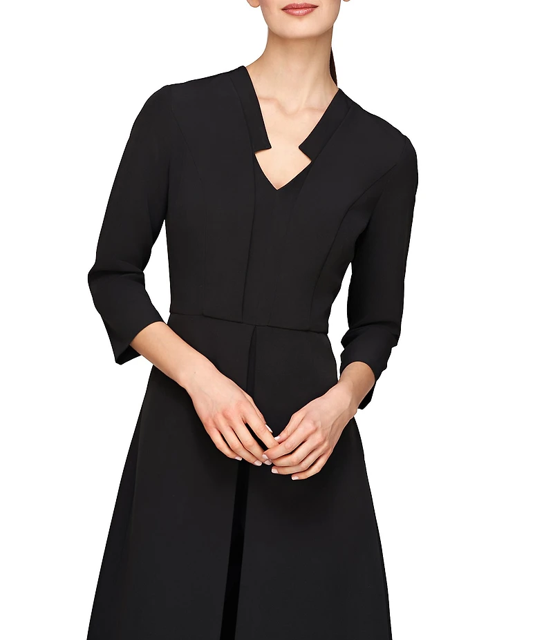Kay Unger Colbie Stretch Crepe V-Neck 3/4 Sleeve Straight Leg Asymmetrical Jacket Jumpsuit