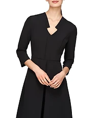 Kay Unger Colbie Stretch Crepe V-Neck 3/4 Sleeve Straight Leg Asymmetrical Jacket Jumpsuit