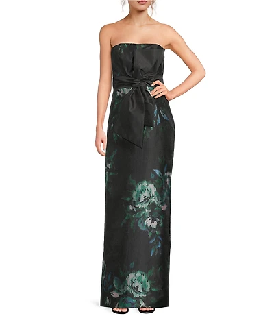 Kay Unger Constance Floral Mikado Strapless Column Gown