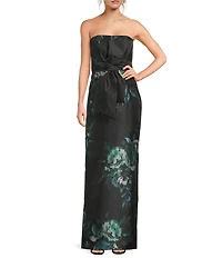 Kay Unger Constance Floral Mikado Strapless Column Gown