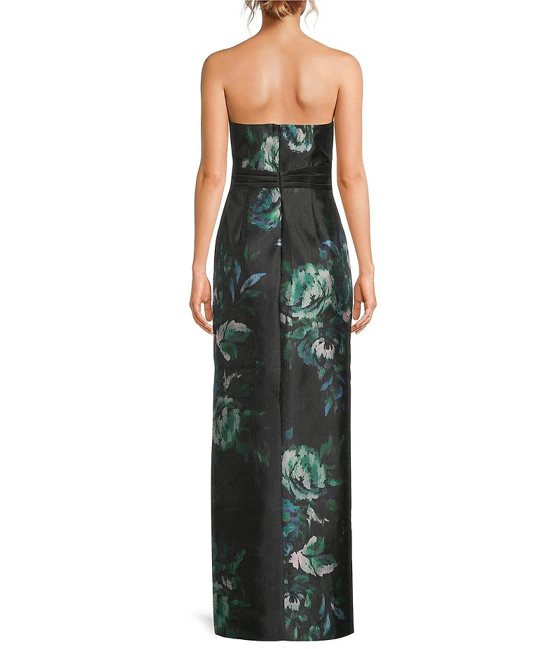 Kay Unger Constance Floral Mikado Strapless Column Gown