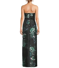 Kay Unger Constance Floral Mikado Strapless Column Gown