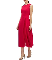 Kay Unger Elliot Stretch Crepe Asymmetric Waistline Pleated Midi Dress