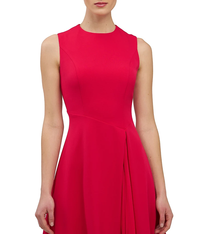 Kay Unger Elliot Stretch Crepe Asymmetric Waistline Pleated Midi Dress