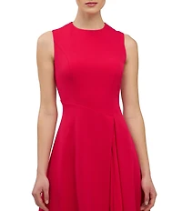 Kay Unger Elliot Stretch Crepe Asymmetric Waistline Pleated Midi Dress