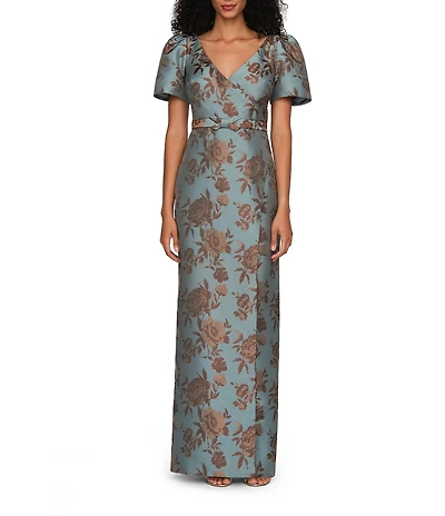 Kay Unger Esmerelda Floral Jacquard Column Gown