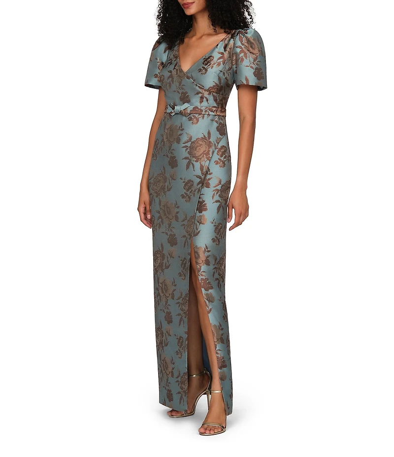 Kay Unger Esmerelda Floral Jacquard Column Gown
