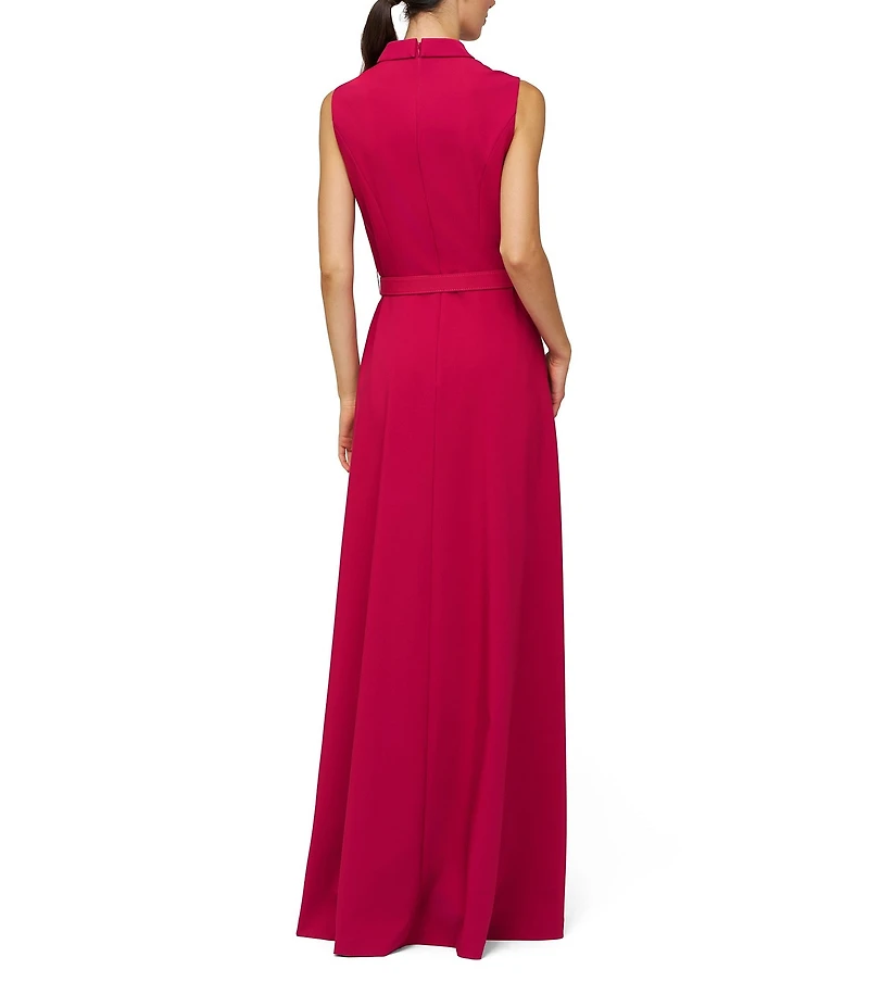Kay Unger Felicia V-Neck Sleeveless Belted Crepe Walk Thru Gown