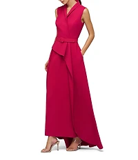 Kay Unger Felicia V-Neck Sleeveless Belted Crepe Walk Thru Gown